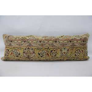 Oreiller en laine Patchwork Kilim bohème beige Coussin décoratif de luxe 16x48 pouces avec literie en soie tissée à imprimé floral vintage - Product Image 4