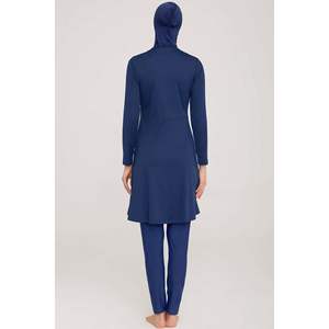 Traje de baño de fitness azul marino claro Burkini modesto con LICRA bordada de metal para nadadores modestos - Product Image 1