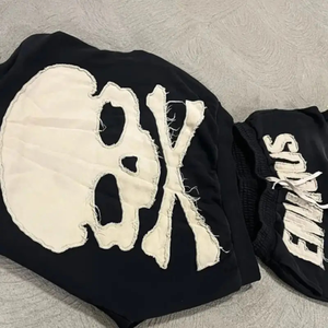 Ensemble de survêtements épais deux pièces pour hommes personnalisés OEM Pantalon de survêtement avec patch de broderie vieilli sweat à capuche lavé à l'acide 100% coton - Product Image 4