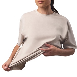 T-shirts pour femmes grandes tailles, en spandex brodé, 3D Dobby, coupe ajustée, col rond, manches courtes, sexy, printemps, sur mesure, en gros, 180g - Product Image 3