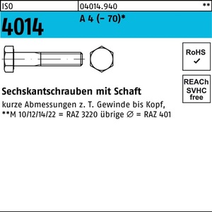 Perno Hexagonal ISO 4014 M20 X 250 A2-70 de una Sola Pieza - Product Image 1