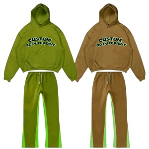 Conjunto Deportivo Gris para Hombre con Logotipo Personalizado, Estilo Urbano Y2K, Sudadera con Estampado de Estrellas Vintage y Pantalones Acampanados, Conjunto de Felpa de Algodón Grueso - Product Image 1