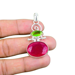 Plata de Ley 925 hecha a mano piedra preciosa rubí Spinner mejor colgante joyería 925 Plata estampada aniversario colgante joyería de moda - Product Image 1