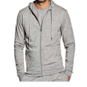 Custom Lightweight Relaxed <b>Grey</b> Terry Long Sleeve Sweat <b>Men's</b> Casual Hoodie for Daily Basics cotton blended - Product Image 1