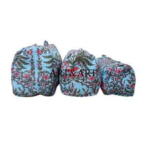 Organizador de Maquillaje Acolchado Ecológico Grande, Estilo Vintage, para Viaje, para Damas de Honor, Cosméticos, 3 Piezas, Estampado a Mano, Estilo Boho - Product Image 2