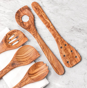 Juego de Cucharas de Cocina de Madera de Olivo, Estilo Vintage, Hechas a Mano, Utensilios de Cocina con Mango Largo, Ecológicas, para Remover y Servir, Venta al Por Mayor - Product Image 5