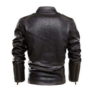 Veste vintage en cuir PU pour hommes, manteau pour l'hiver, nouveau design décontracté de la marque High Street, avec tissu en toile de poche motard chaleureux - Product Image 5