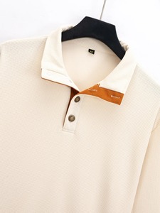 Waffle cómodo de moda de primavera y otoño para hombre más vendido para camisa POLO 100% camiseta de lona de algodón ropa de patrón sólido - Product Image 4