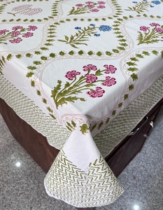 Fabriqué à la main 100% coton nappe élégante Design Floral traditionnel Artisan main bloc impression à la main élégante couverture de Table - Product Image 2