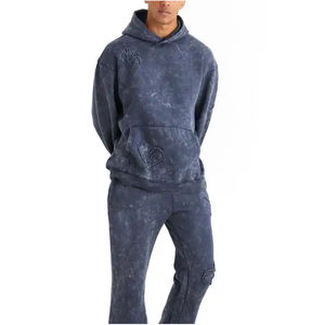 En ligne Unisexe Heavyweight Acid Wash Survêtement Vintage Hoodie Sweatpants Set Streetwear Style Haute Qualité Logo Caractéristique XL Hiver - Product Image 5