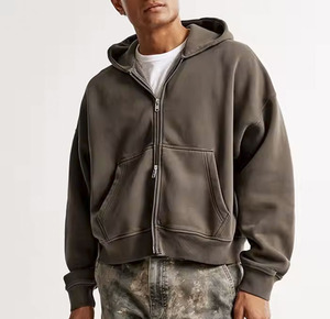 Sudadera con Capucha Corta y Cuadrada para Hombre, Logotipo Personalizado, Alta Calidad, 400 Gsm, Felpa Francesa de Poliéster/Algodón, Transpirable y Ecológica - Product Image 1