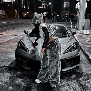 Pantalon de survêtement ample à jambes larges, couleur gris délavé, personnalisé, lourd, en fourrure, style streetwear, taille haute, personnalisé, ample, évasé, en mohair - Product Image 5