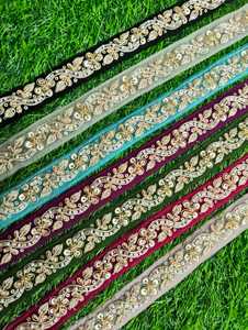 Les lacets de travail zari brodés floraux sur mesure avec des perles et des paillettes améliorent le look de plusieurs manières de couleur pour la revente. - Product Image 4