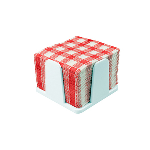 Portatovaglioli Bianco 20x20cm in PS Polistirene con Tovagliolo Rosso Vichy - 12 Pezzi - B2B - Product Image 1