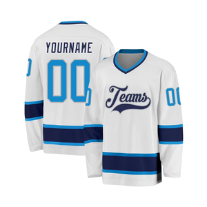 Camiseta de hockey sobre hielo personalizada, último estilo, púrpura, blanco y gris, sublimación, conjunto de nombre del equipo OEM - Product Image 2