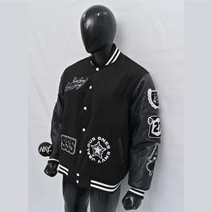 Nouveau blouson aviateur à la mode pour hommes avec grandes poches et manches en cuir Veste de baseball pour hommes - Product Image 3