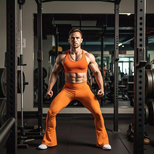 Legging acampanado de alta calidad para hombre, cintura elástica alta con bolsillo, pantalón acampanado, ejercicio de compresión, entrenamiento, Legging acampanado para hombre - Product Image 4