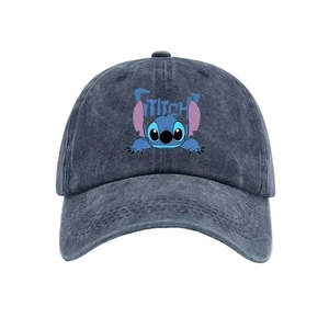Casquette de baseball unisexe Disney Stitch de haute qualité, 5 panneaux, en sergé, visière incurvée, style ethnique sportif de luxe, motif feuille, léopard, pois - Product Image 1