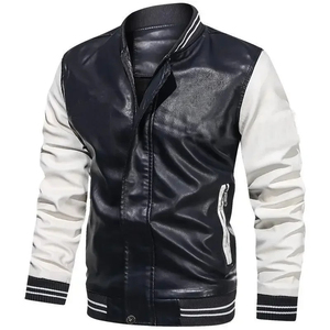 Chaqueta de bombardero de motocicleta para hombre, abrigos de Pu de cuero bordados de béisbol, chaquetas de piloto de lujo universitarias ajustadas, abrigo de invierno Varsity - Product Image 1