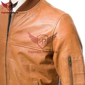 แจ็คเก็ตบอมเบอร์หนังแท้สำหรับผู้ชายคุณภาพระดับพรีเมี่ยมขนาดพอดีปรับแต่งได้และมีสไตล์ทำด้วยมือด้วยหนังแท้ - Product Image 3