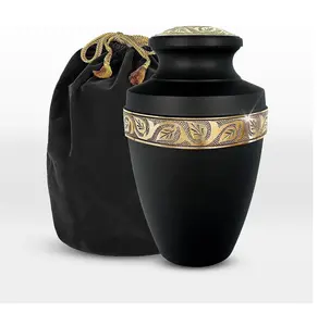 Urnes de crémation décoratives pour cendres humaines Urnes funéraires féminines et masculines adultes-Mémorial gravé à grand motif de vie noir - Product Image 1