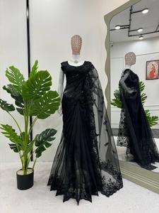 Beautiful Designer Party Wedding Wear Saree <b>Organza</b> <b>Silk</b> Heavy Sequence and Thread Embroidered Work Saree and Blouse - Product Image 3