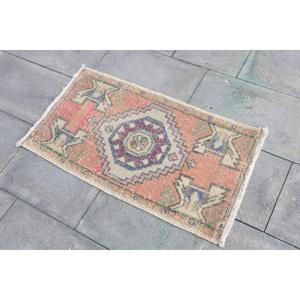 Petit tapis turc 1,6x2,9 pieds, tapis en laine rouge camouflage vintage - Product Image 2