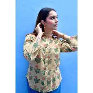 Camisa de Algodón Popelina Satinado de Manga 3/4 para Mujer, Estampado Floral de Flores del Desierto, Diseño Artesanal, Ropa Casual de Oficina para Primavera/Verano, Tallas XL a 4XL - Product Image 6