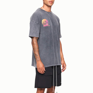 Streetwear décontracté pour homme, T-shirt surdimensionné 100% coton délavé à l'acide, motif imprimé épaules tombantes, léger, grande taille, vintage - Product Image 4