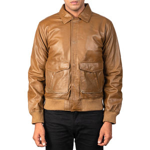 New Arrival Men's Genuine Cowhide Leather Bomber Jacket <b>Turn</b>-down Collar Zipper Closure Solid Color Regular Fit Autumn Wear - Product Image 5