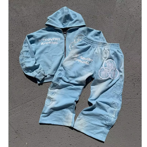 ชุดวอร์มลำลองแบบ 2 ชิ้น ประดับคริสตัล แต่งสีได้ กางเกงวอร์มขาบาน เสื้อฮู้ดซิป ชุดจ็อกเกอร์ ผ้าฝ้าย 100% - Product Image 6