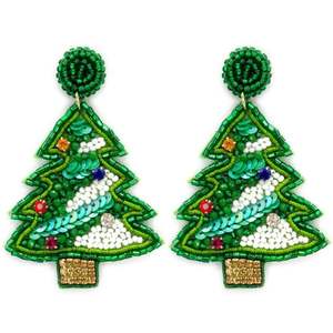 Natural Seed Bead <b>Earrings</b> Embroidered <b>Earrings</b> <b>Christmas</b> Accessory Festive <b>Christmas</b> Jewelry Beaded <b>Earrings</b> - Product Image 2
