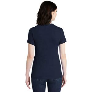 T-shirt bleu marine pour femme en jersey fin à manches courtes et col rond T-shirt bleu marine en coton respirant pour femme - Product Image 2