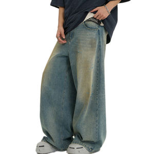 Pantalones Vaqueros Holgados Personalizados de Estilo Urbano para Hombre, Vaqueros de Mezclilla de Algodón Lavado Desgastado, Pantalones Vaqueros de Moda Vintage para Hombre - Product Image 4
