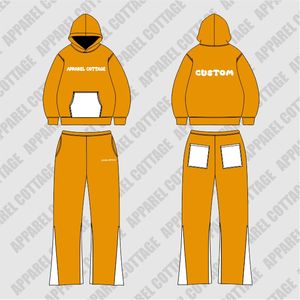 OEM Plus Size Couleur rose foncé Poches blanches Logos Pantalon évasé Sweat à capuche Confort Respirant 100% Coton Survêtement Ensembles Hommes - Product Image 5