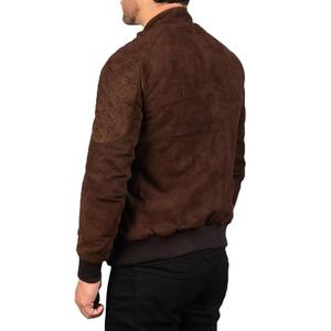 Wholesale Brown <b>Suede</b> <b>Leather</b> Bomber <b>Jacket</b> <b>Men</b> Classic Formal Loose Fit Outerwear Zipper Closure Stand Waterproof Front - Product Image 3