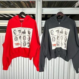 Sweat à capuche oversize épais en molleton français 100% coton tricoté avec fermeture éclair et applique brodée numérique en relief pour homme - Product Image 3