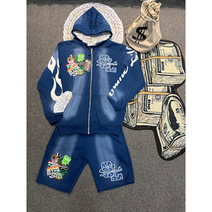 Ensemble sweat à capuche et short décontracté pour homme, 100 % coton, séchage rapide, coupe oversize, épaules tombantes, haute qualité, style streetwear, vente chaude - Product Image 5