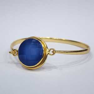 925 plata esterlina chapada en oro AA calidad facetado azul cuarzo piedra preciosa hecho a mano diseñador Vintage brazalete - Product Image 5