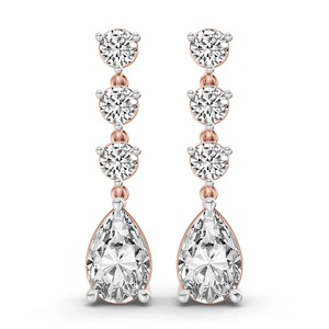 Teardrop Pear Round Lab Grown <b>Diamond</b> <b>Dangle</b> <b>Earrings</b> 1 Ct Tw F-G Color VS Clarity 8 <b>Diamonds</b> 14K Solid Gold Fluid Motion Sway - Product Image 1