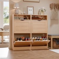 Meuble à chaussures étroit OEM ODM écologique et non toxique avec 4 battants et 8 étagères, meuble à chaussures peu encombrant, étagère à chaussures fermée