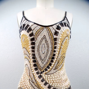 Vestido de Noche Midi sin Mangas con Corte en A para Mujer, con Detalles de Cuentas, Tejido de Tul de Poliéster Transpirable y Ecológico para Fiestas Formales - Product Image 1