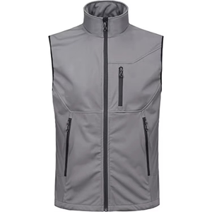 Chaleco sin mangas gris para hombre, resistente al viento, con cuello alto y bolsillos con cremallera, para uso informal al aire libre, temporada de otoño - Product Image 1