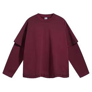 OEM personalizado 100% algodón Fleec Wash sudadera para hombres de doble capa de manga en blanco en relieve de impresión de invierno de gran tamaño camiseta sólida - Product Image 3