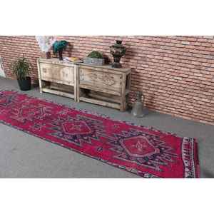 Turkish Rug, <b>Runner</b> 2.9x10.7 ft Rug, Herki <b>Red</b> Ikat Rug - Product Image 4