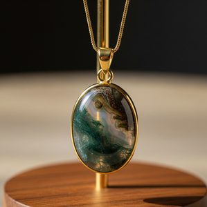 Usage quotidien plaqué or 18 carats chaîne délicate bohème naturel mousse Agate goutte forme pendentif cristal mode pendentifs cadeau - Product Image 3