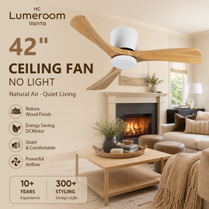 USA In Stock 42 Inch Farmhouse Ceiling Fan with <b>Remote</b>, Solid Wood Low Profile Flush Mount Fan No Light - Product Image 2