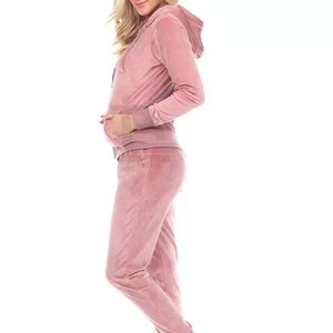 Conjunto de chándal de invierno de talla grande para mujer 100% algodón terciopelo con capucha con patrón sólido transpirable etiqueta privada a granel al por mayor - Product Image 4