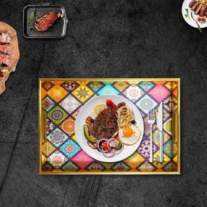 ถาดเสิร์ฟไม้ลายดอกไม้สีสันสดใส ดีไซน์ทรงสี่เหลี่ยมผืนผ้า งานฝีมือจากไม้เป็นมิตรกับสิ่งแวดล้อม น้ำหนักเบา เหมาะสำหรับใช้บนโต๊ะกาแฟ - Product Image 2