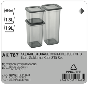 Juego de 3 contenedores de almacenamiento de alimentos cuadrados con tapa de silicona 650ml 1.3L 1.9L Hermético sin BPA para alimentos secos Pasta y bocadillos - Product Image 2